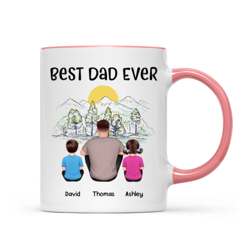 Best Dad Ever Mountain Sketch Back View Man Kids Dog Cat Personalized Mug - Image 9