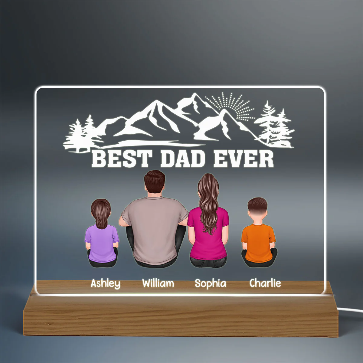 Best Dad Ever Mountain Sunlight Personalized Custom Shape Warm LED Night Light - Image 3
