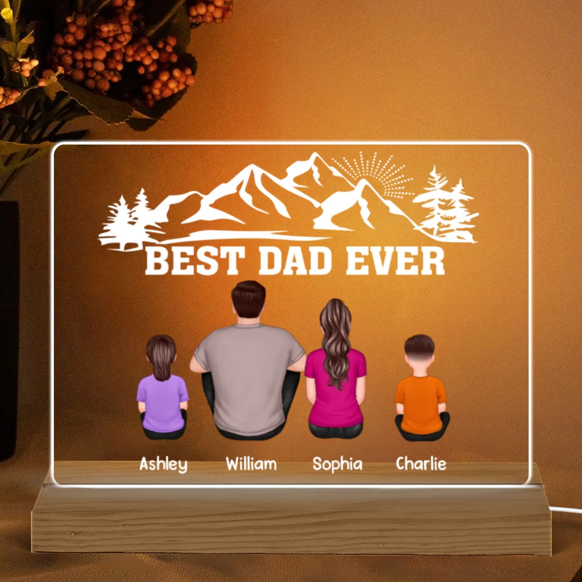Best Dad Ever Mountain Sunlight Personalized Custom Shape Warm LED Night Light - Image 4