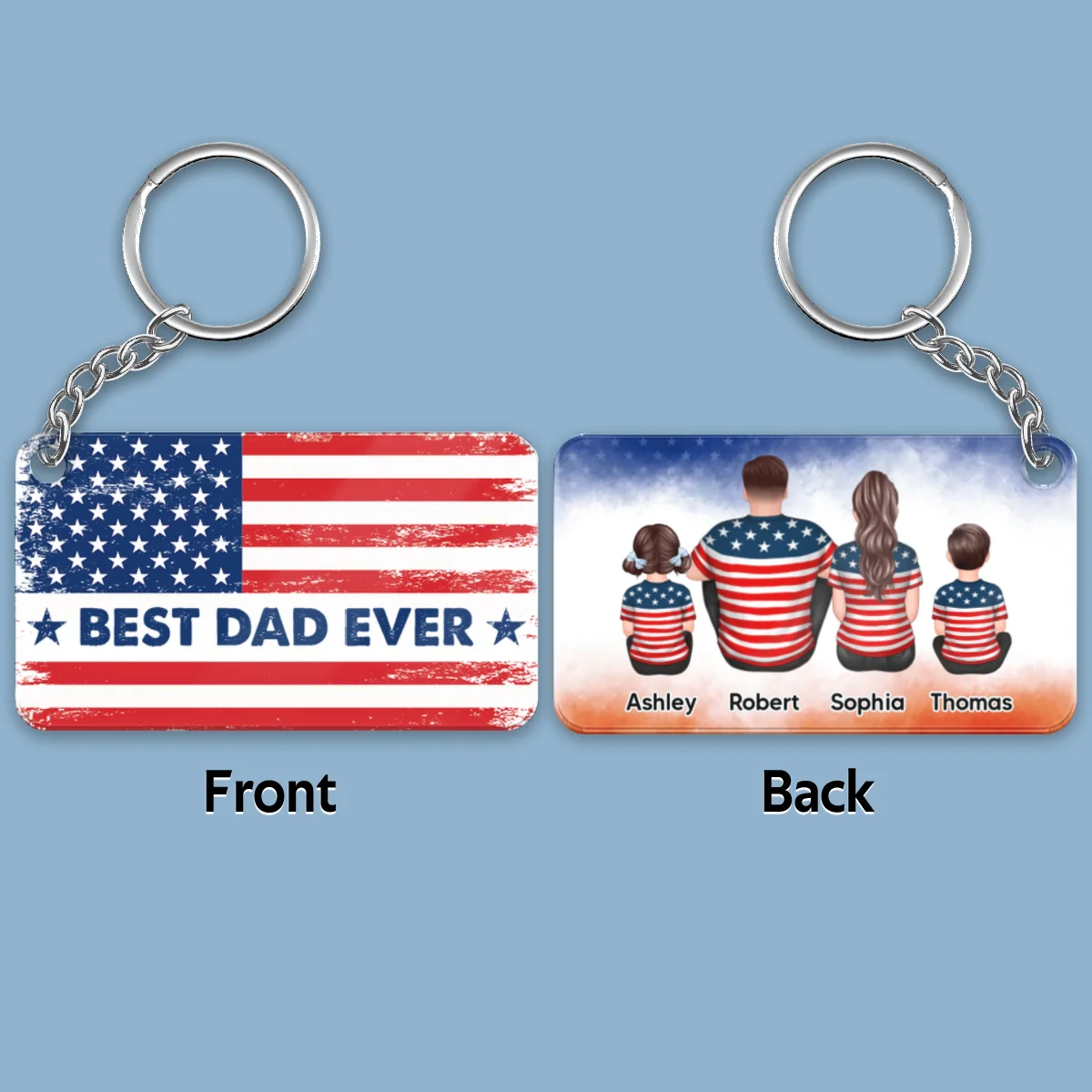 Best Dad Ever Nation Flag Back View Man & Kids Personalized Acrylic Keychain - Image 4