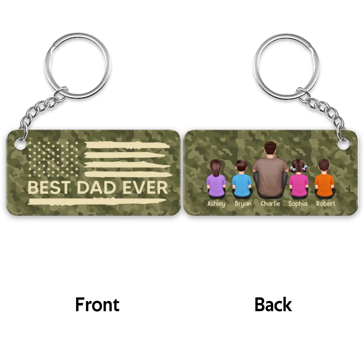 Best Dad Ever Nation Flag Back View Sitting Man & Kids Camouflage Pattern Personalized Acrylic Keychain - Image 5