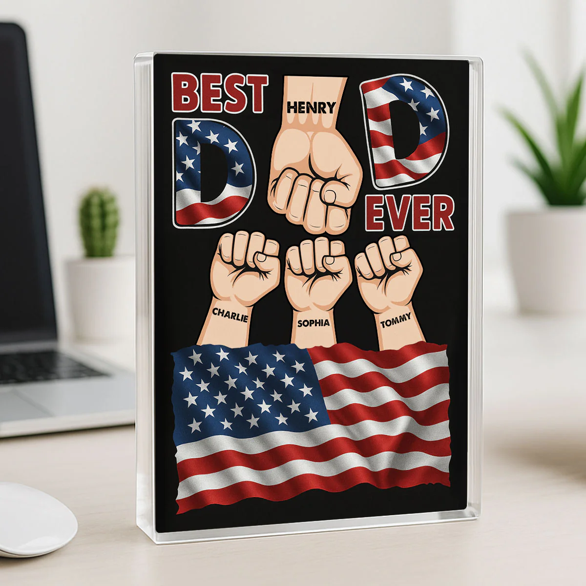 Best Dad Ever Nation Flag Personalized Acrylic Block Plaque, Gift for Dad - Image 4