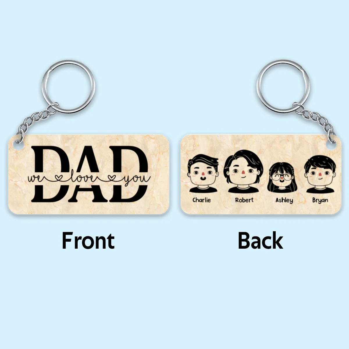 Best Dad Ever Portrait Cartoon Dad & Kids Personalized Acrylic Keychain - Image 4