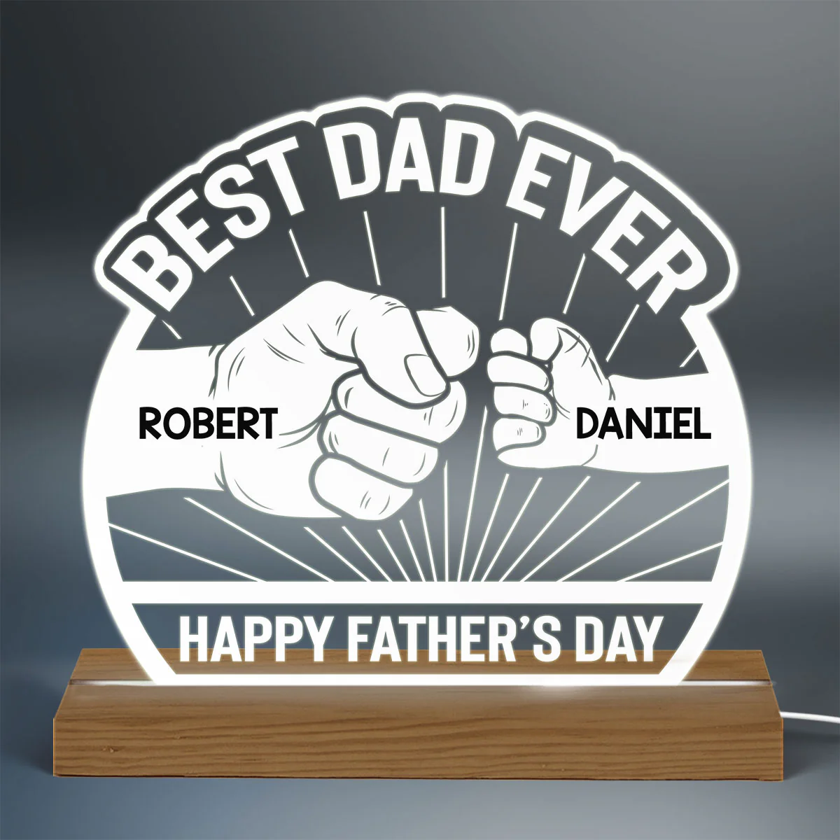 Best Dad Ever Punch Hands Personalized Acrylic Custom Shape LED Night Light - Image 3