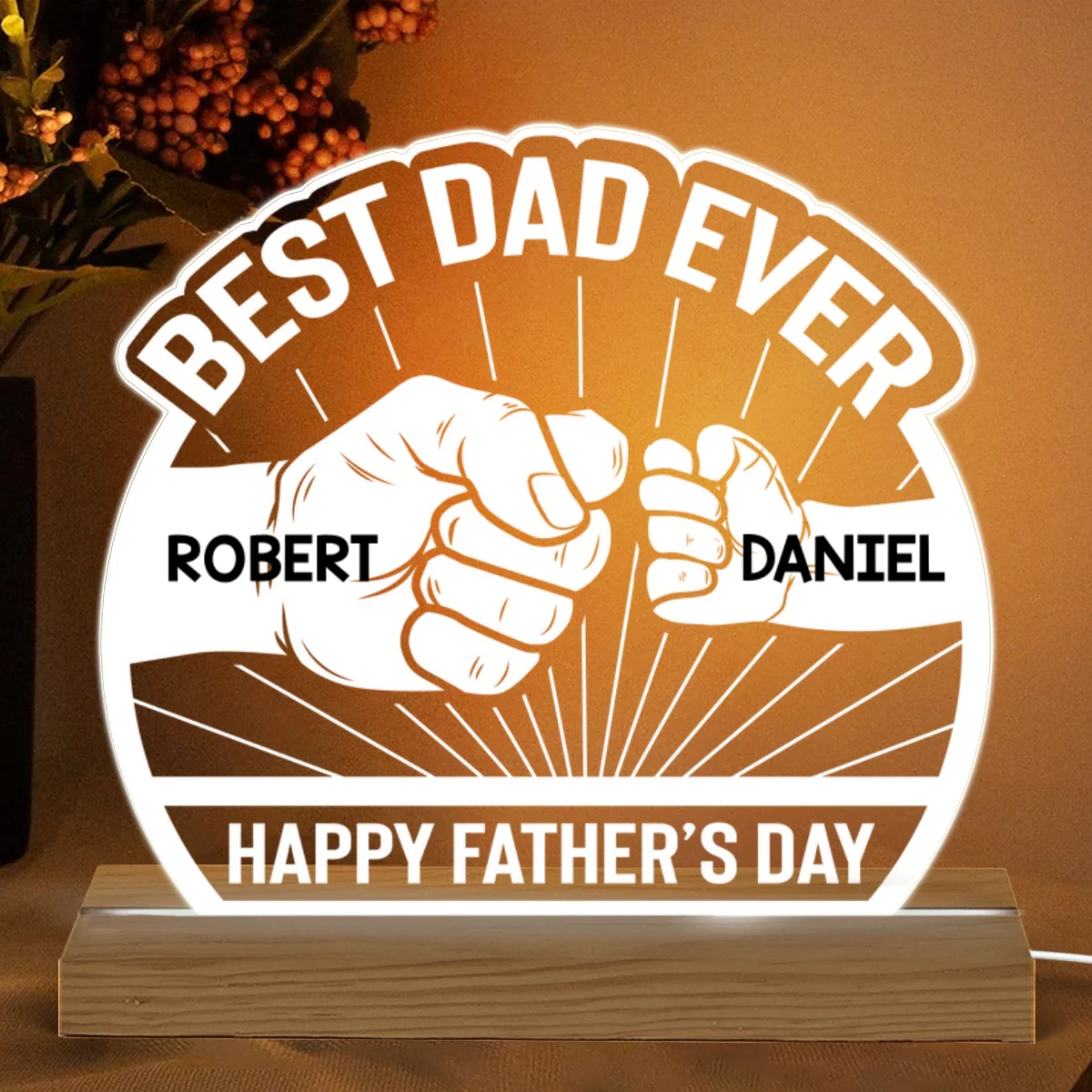 Best Dad Ever Punch Hands Personalized Acrylic Custom Shape LED Night Light - Image 5
