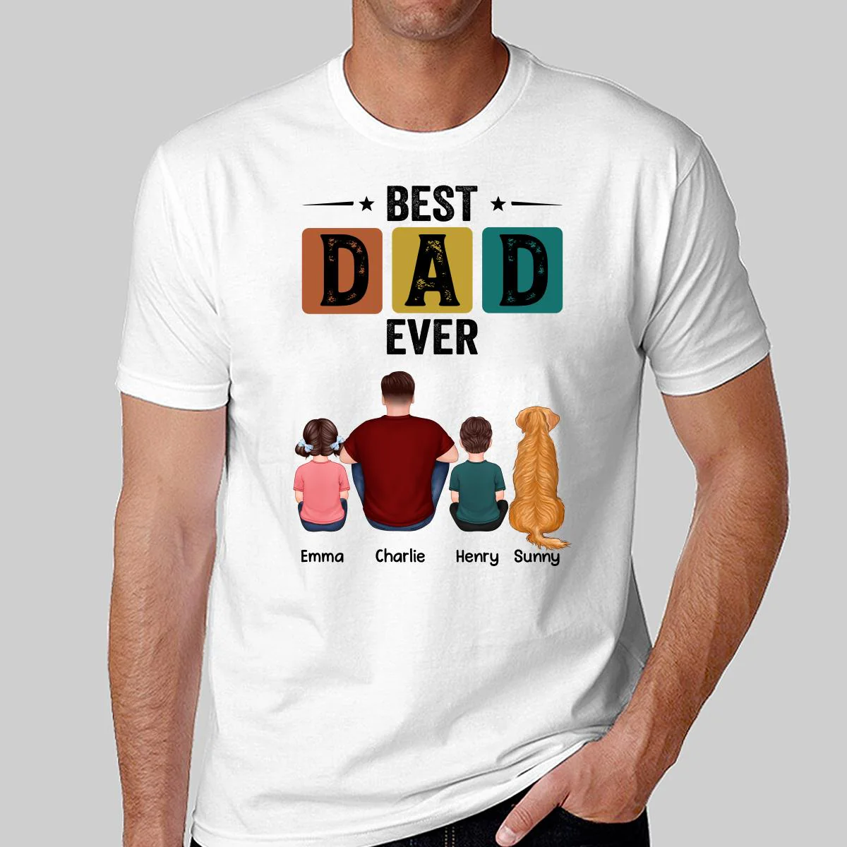Best Dad Ever Simple Back View Man Kids Dog Cat Personalized Shirt - Image 2