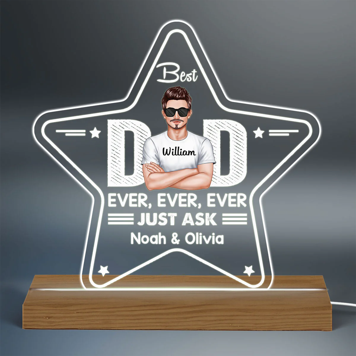 Best Dad Ever Star Shape Personalized Warm Acrylic Custom Shape LED Night Light - Image 3