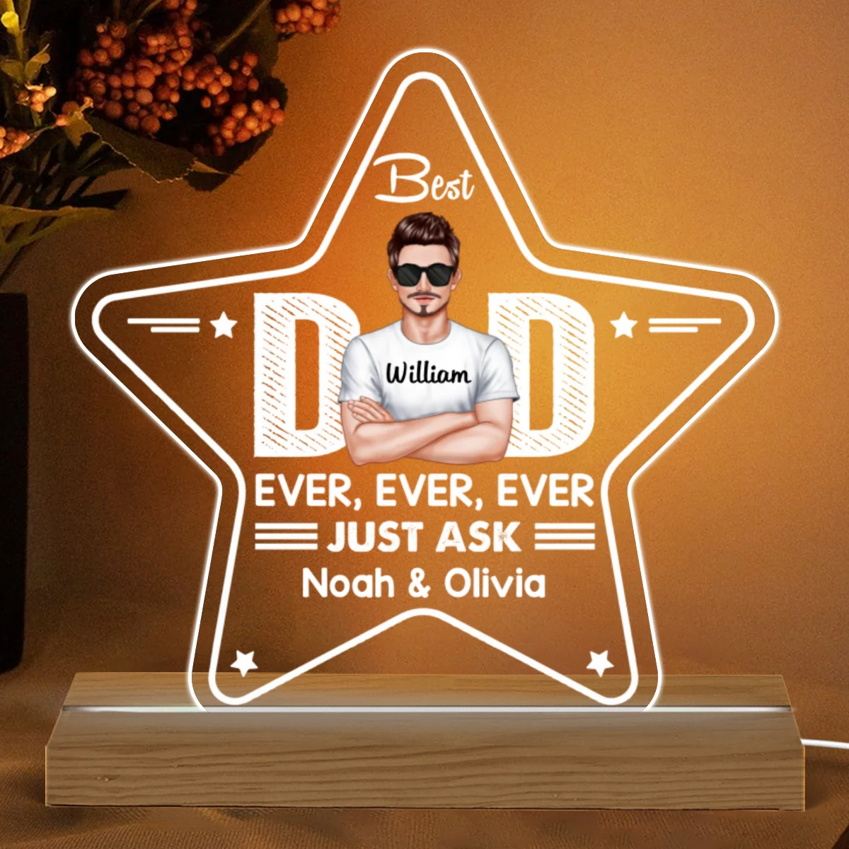 Best Dad Ever Star Shape Personalized Warm Acrylic Custom Shape LED Night Light - Image 4