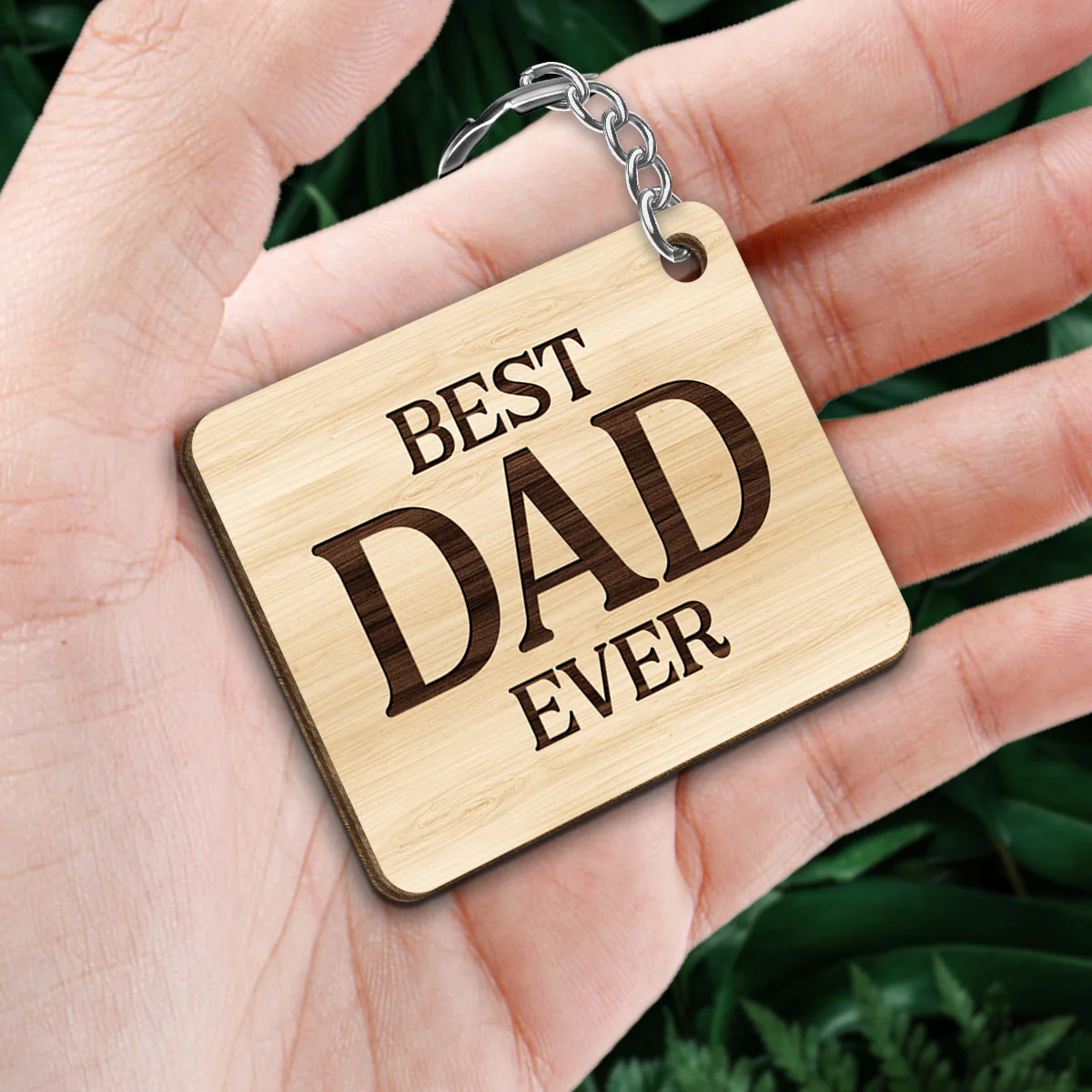 Best Dad Ever Walking Dad And Kids Back View Mountain Sketch Personalized Wooden Keychain - Image 2