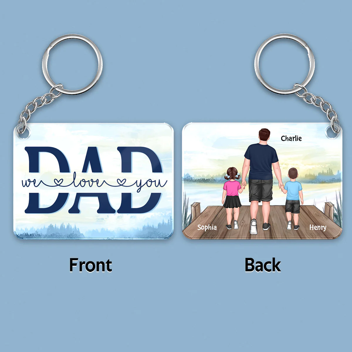 Best Dad Ever Walking Dad And Kids On Bridge Personalized Acrylic Keychain