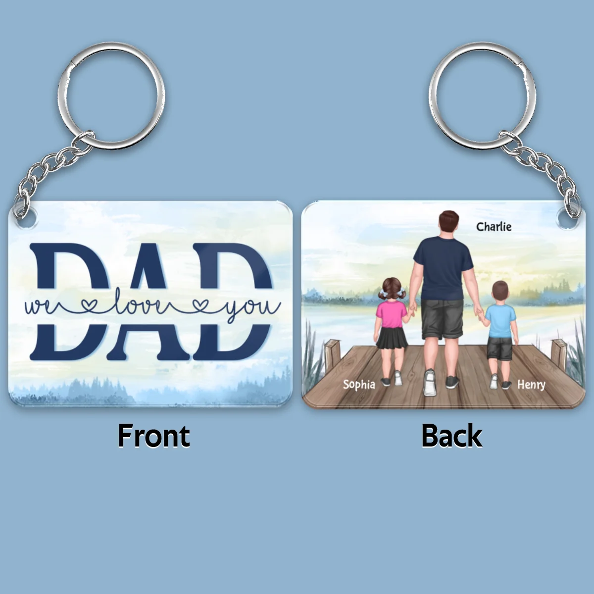 Best Dad Ever Walking Dad And Kids On Bridge Personalized Acrylic Keychain - Image 4