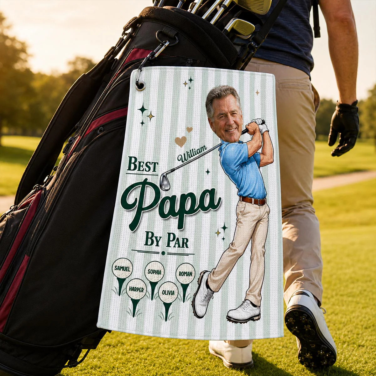 Best Dad Grandpa By Par Custom Photo Caricature Style - Personalized Golf Towel - Father's Day Gift For Golfers - Image 3