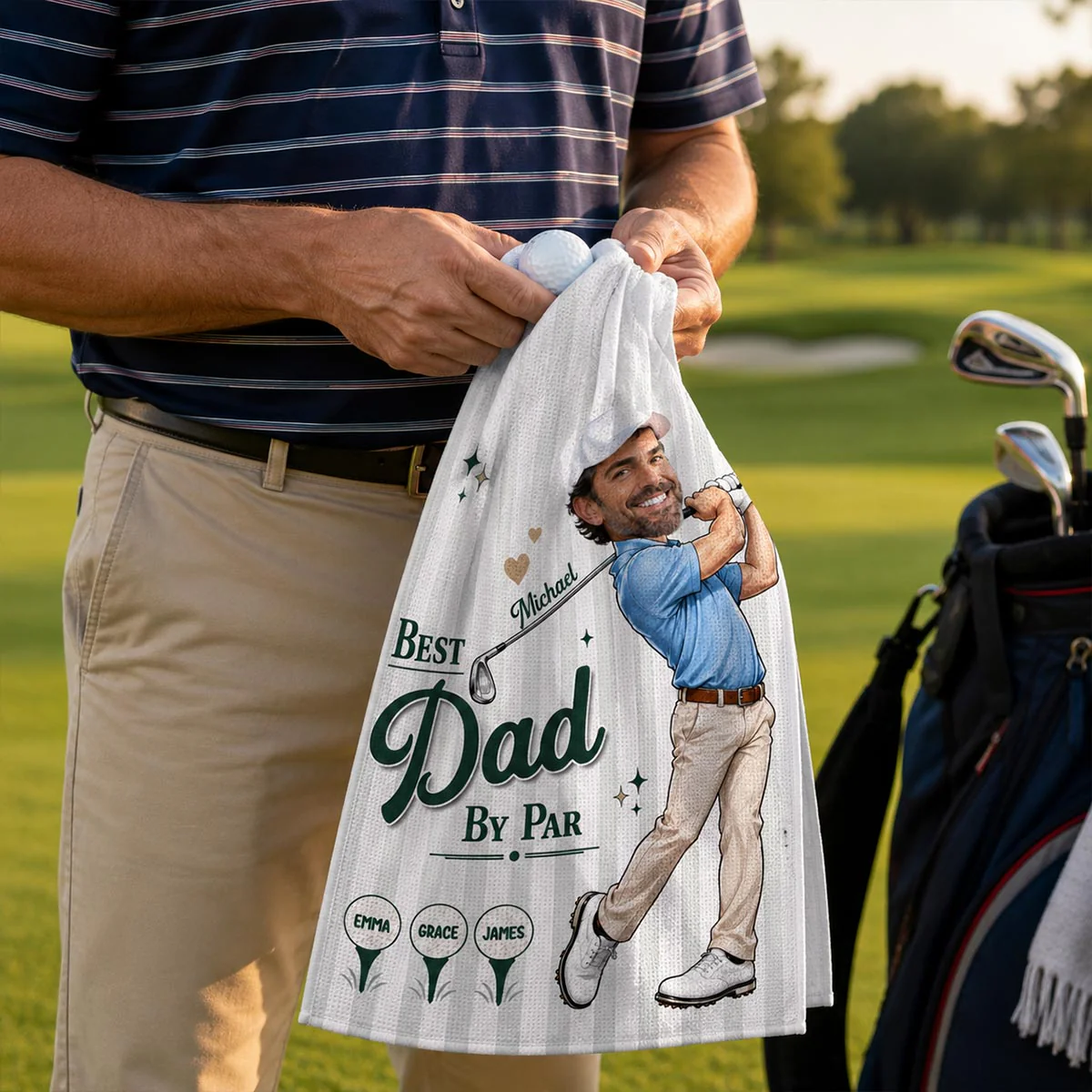 Best Dad Grandpa By Par Custom Photo Caricature Style - Personalized Golf Towel - Father's Day Gift For Golfers - Image 4