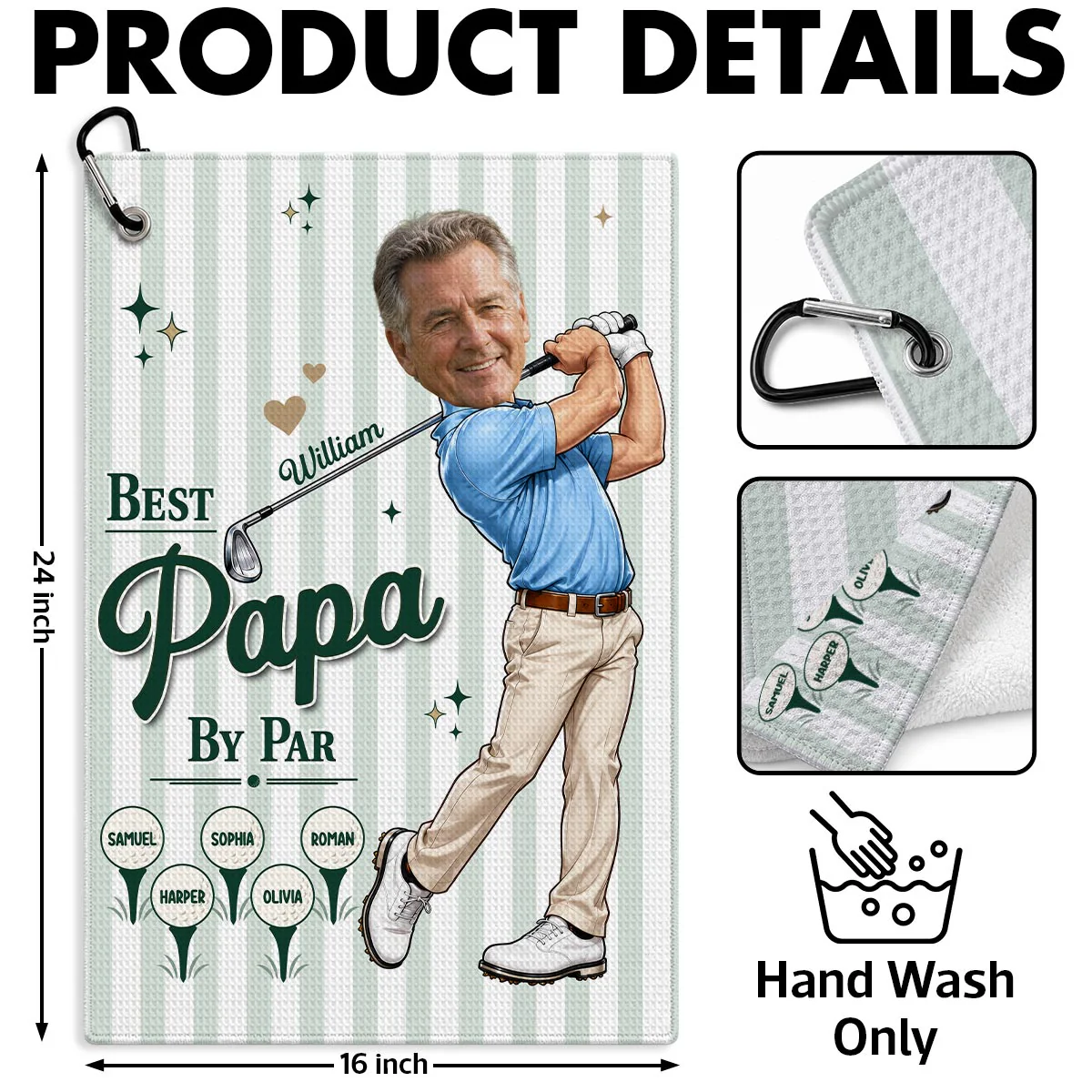 Best Dad Grandpa By Par Custom Photo Caricature Style - Personalized Golf Towel - Father's Day Gift For Golfers - Image 5