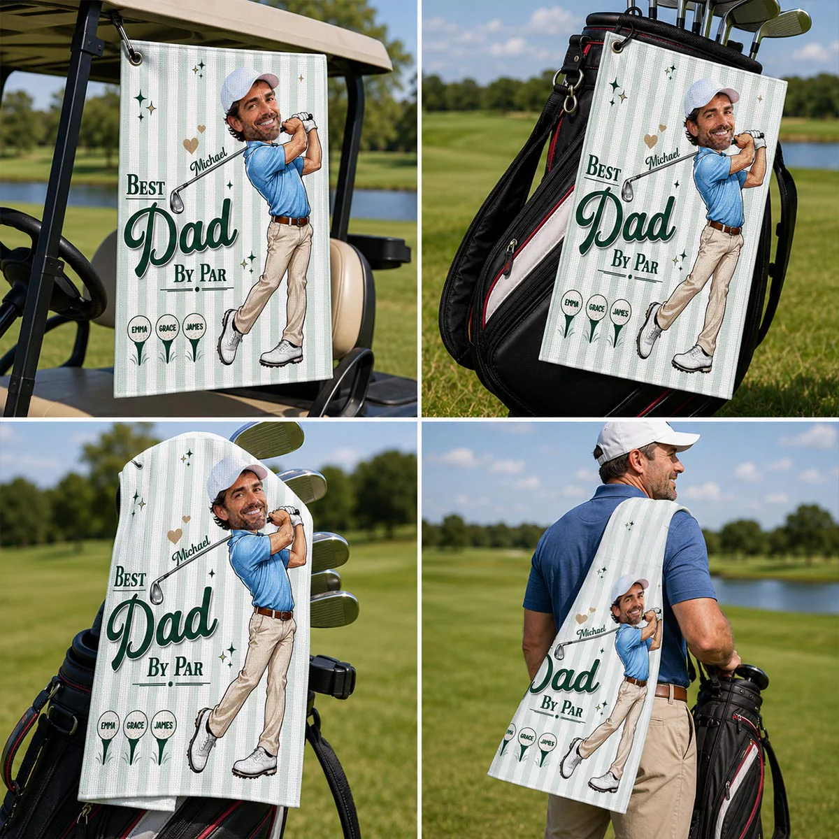 Best Dad Grandpa By Par Custom Photo Caricature Style - Personalized Golf Towel - Father's Day Gift For Golfers - Image 6