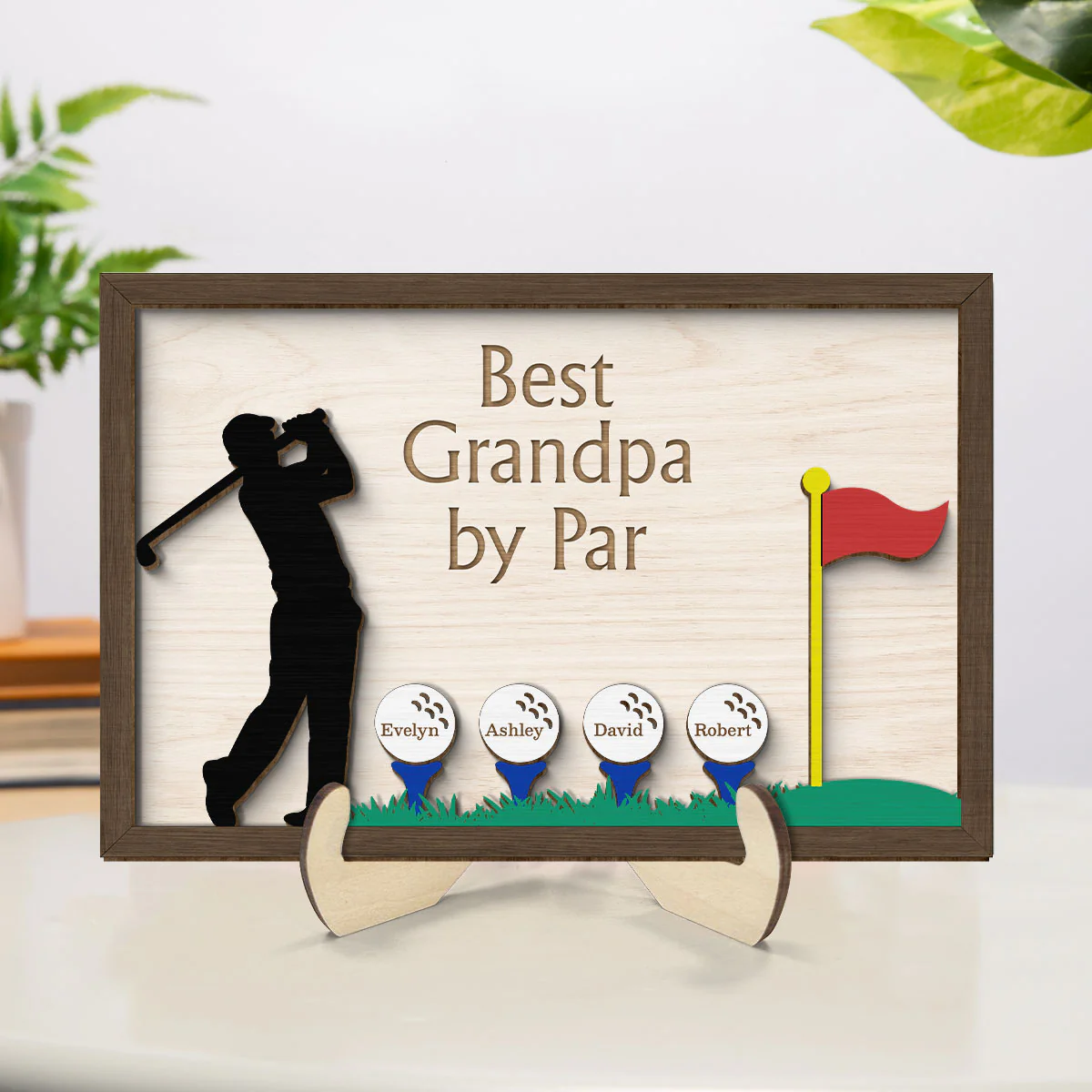 Best Dad Grandpa By Par Golf Gift for Husband Dad & Grandpa Personalized 2-Layer Wooden Plaque - Image 2