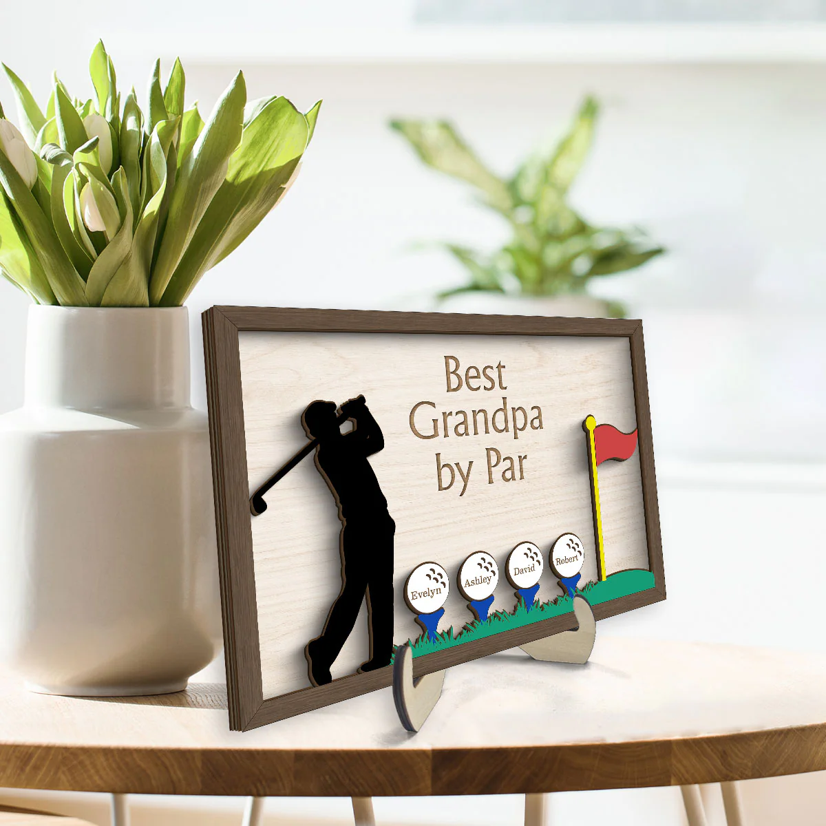 Best Dad Grandpa By Par Golf Gift for Husband Dad & Grandpa Personalized 2-Layer Wooden Plaque - Image 3