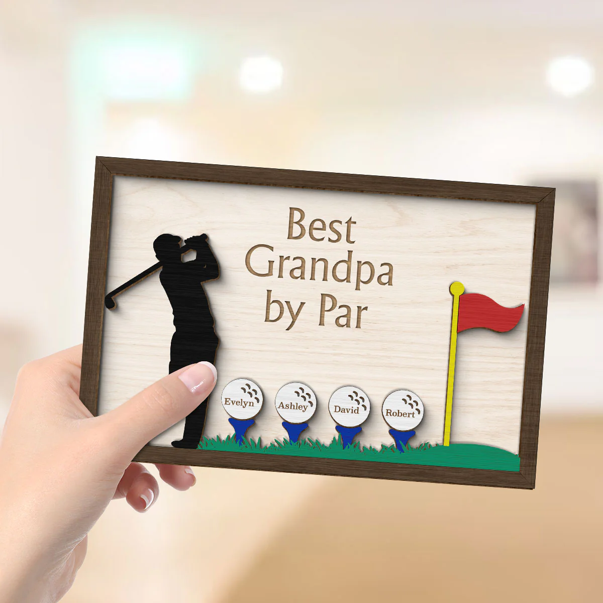 Best Dad Grandpa By Par Golf Gift for Husband Dad & Grandpa Personalized 2-Layer Wooden Plaque - Image 4