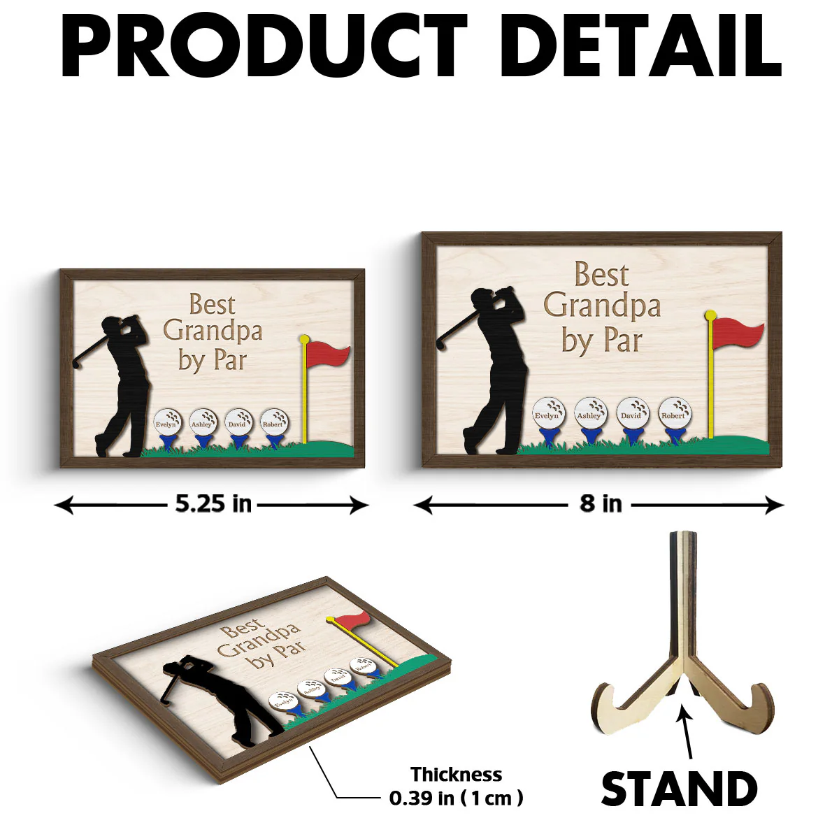 Best Dad Grandpa By Par Golf Gift for Husband Dad & Grandpa Personalized 2-Layer Wooden Plaque - Image 6