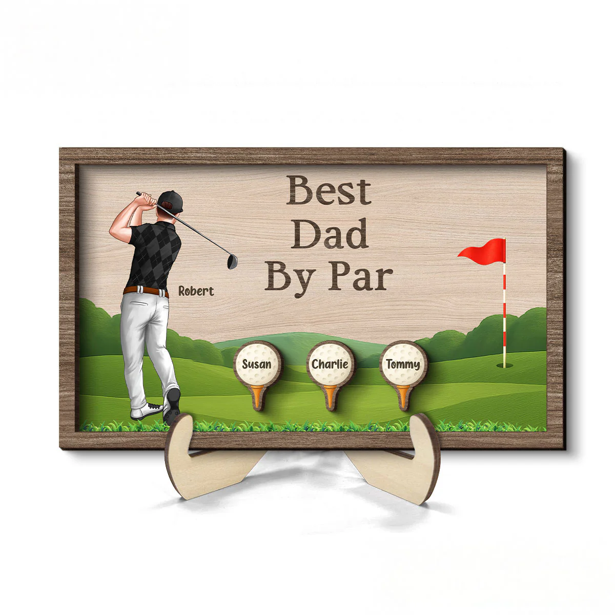 Best Dad Grandpa By Par Golf Personalized 2-Layer Wooden Plaque