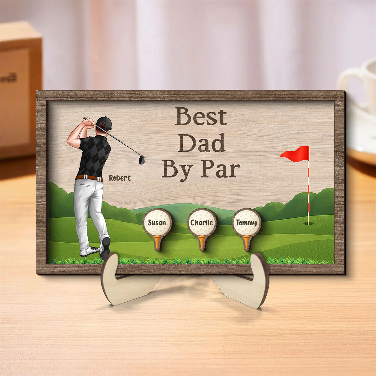 Best Dad Grandpa By Par Golf Personalized 2-Layer Wooden Plaque - Image 2