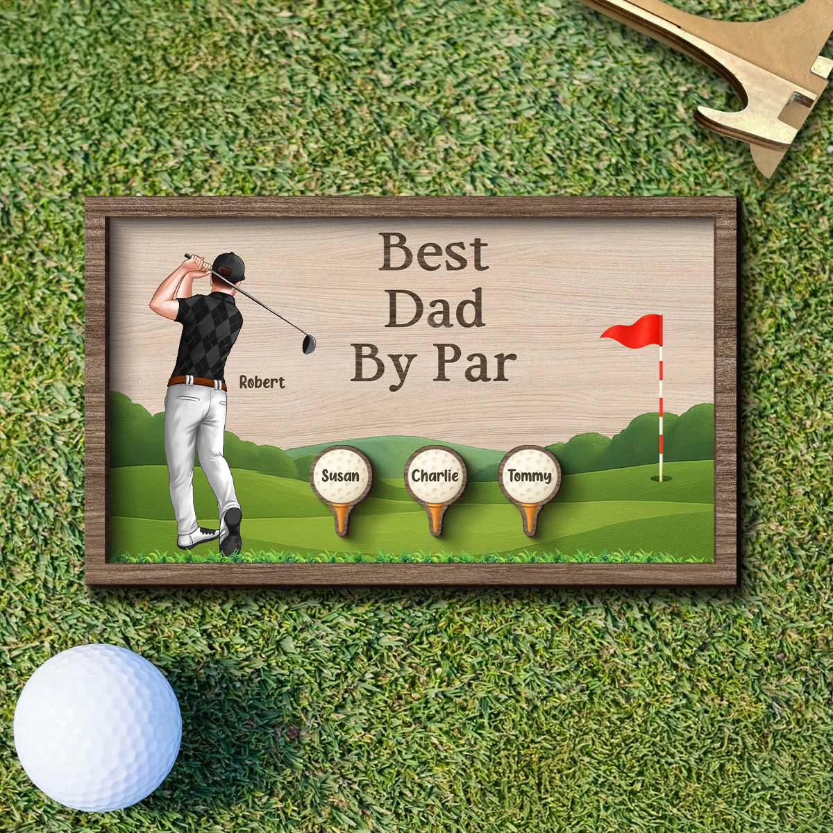 Best Dad Grandpa By Par Golf Personalized 2-Layer Wooden Plaque - Image 4