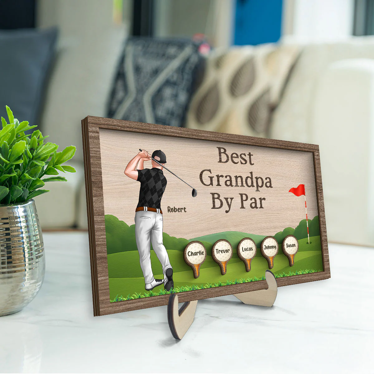 Best Dad Grandpa By Par Golf Personalized 2-Layer Wooden Plaque - Image 5