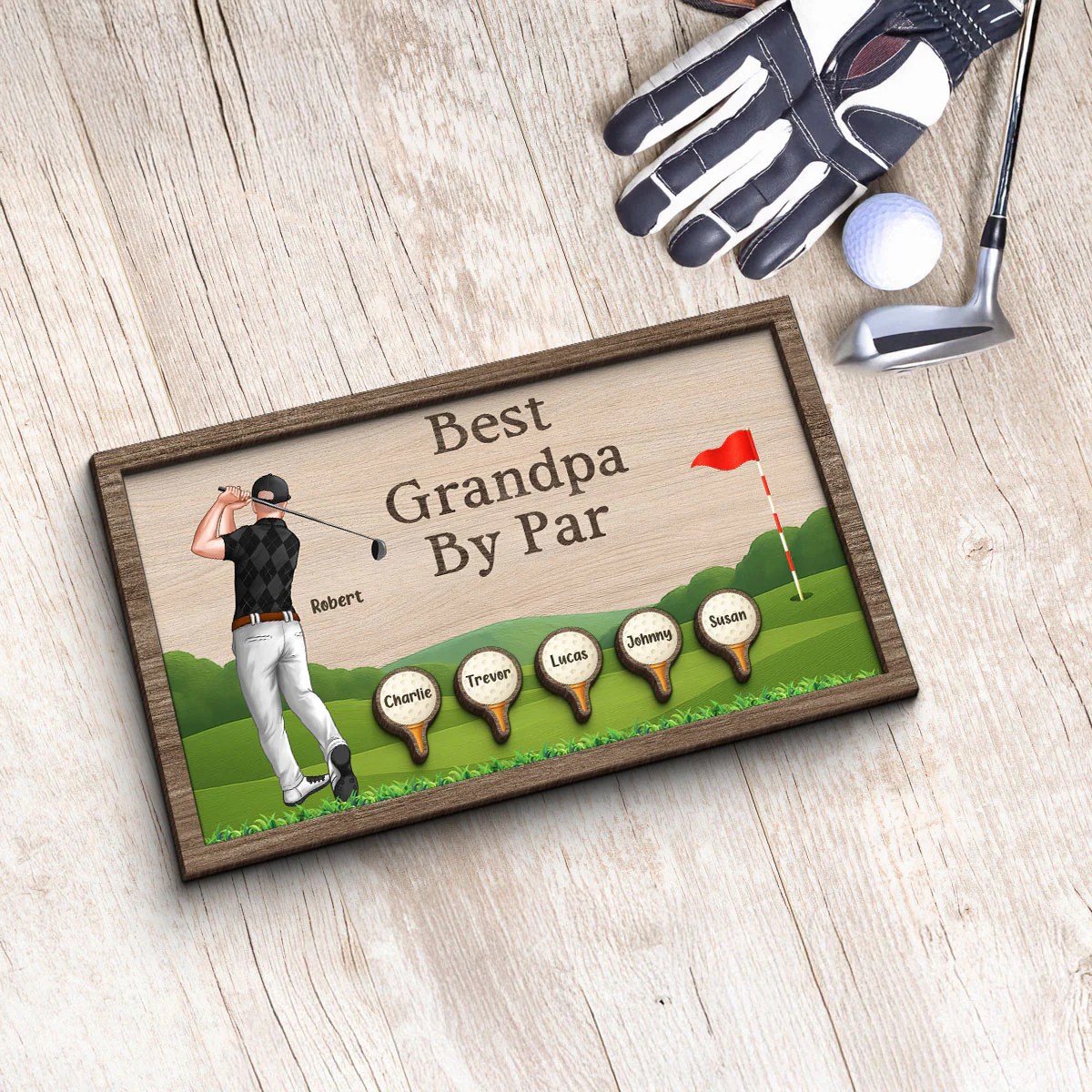 Best Dad Grandpa By Par Golf Personalized 2-Layer Wooden Plaque - Image 6