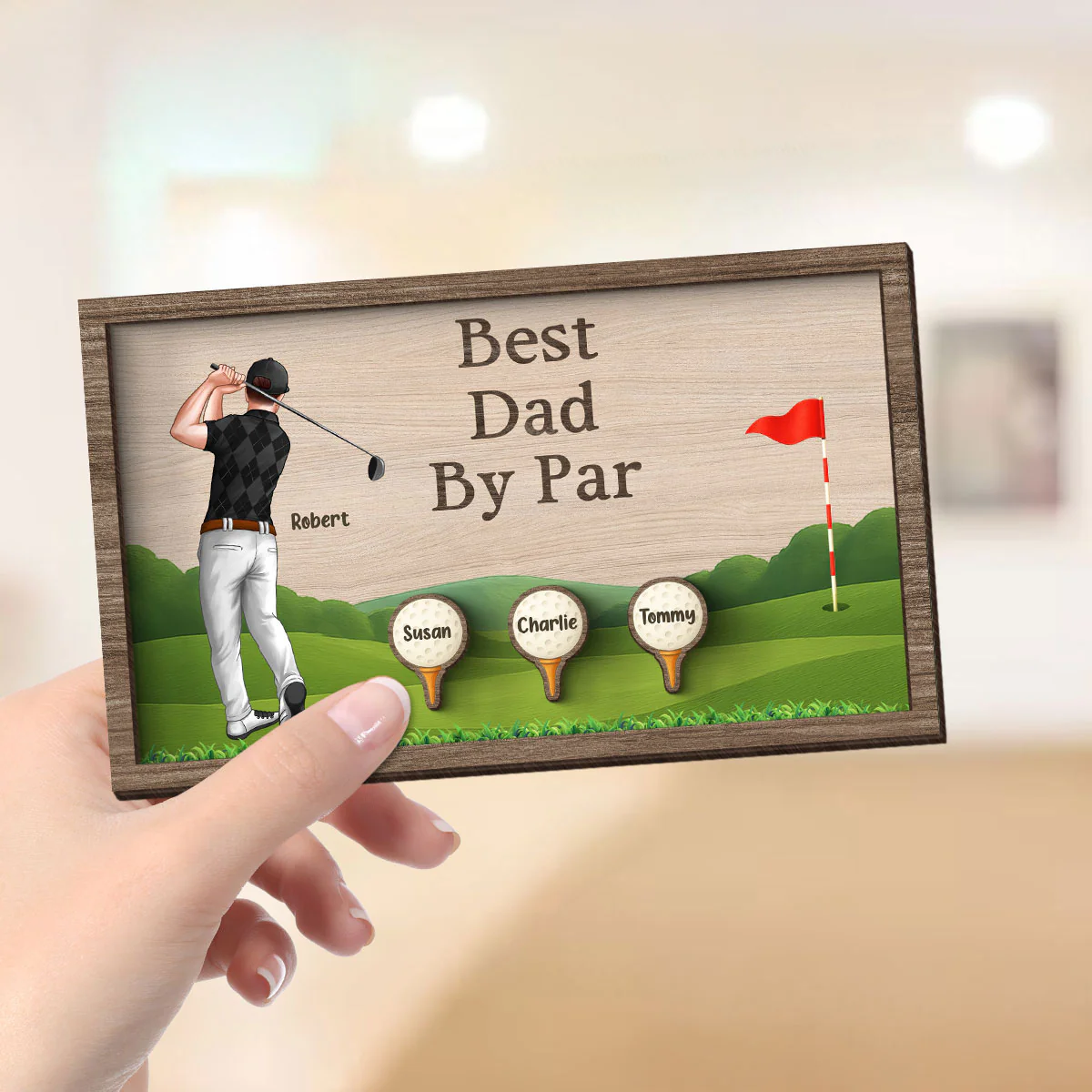 Best Dad Grandpa By Par Golf Personalized 2-Layer Wooden Plaque - Image 7