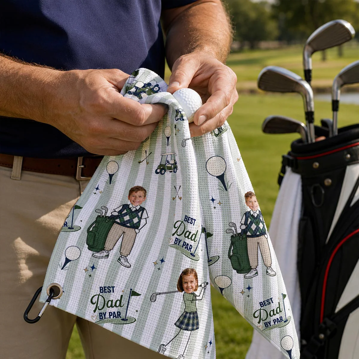 Best Dad Grandpa By Par Kid Custom Photo - Personalized Golf Towel - Father's Day Gift For Golfers - Image 4
