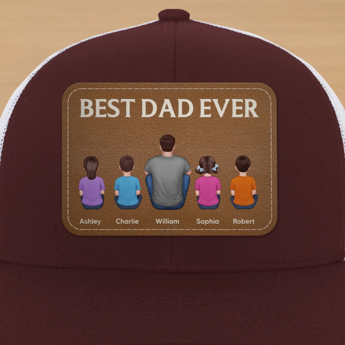 Best Dad Grandpa Ever Back View Sitting With Kids Personalized Leather Patch Hat - Image 20