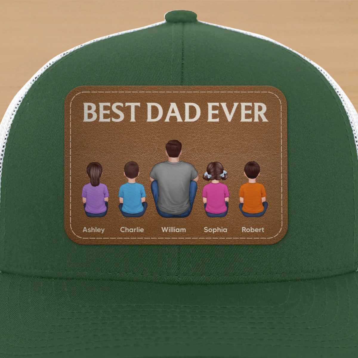 Best Dad Grandpa Ever Back View Sitting With Kids Personalized Leather Patch Hat - Image 21