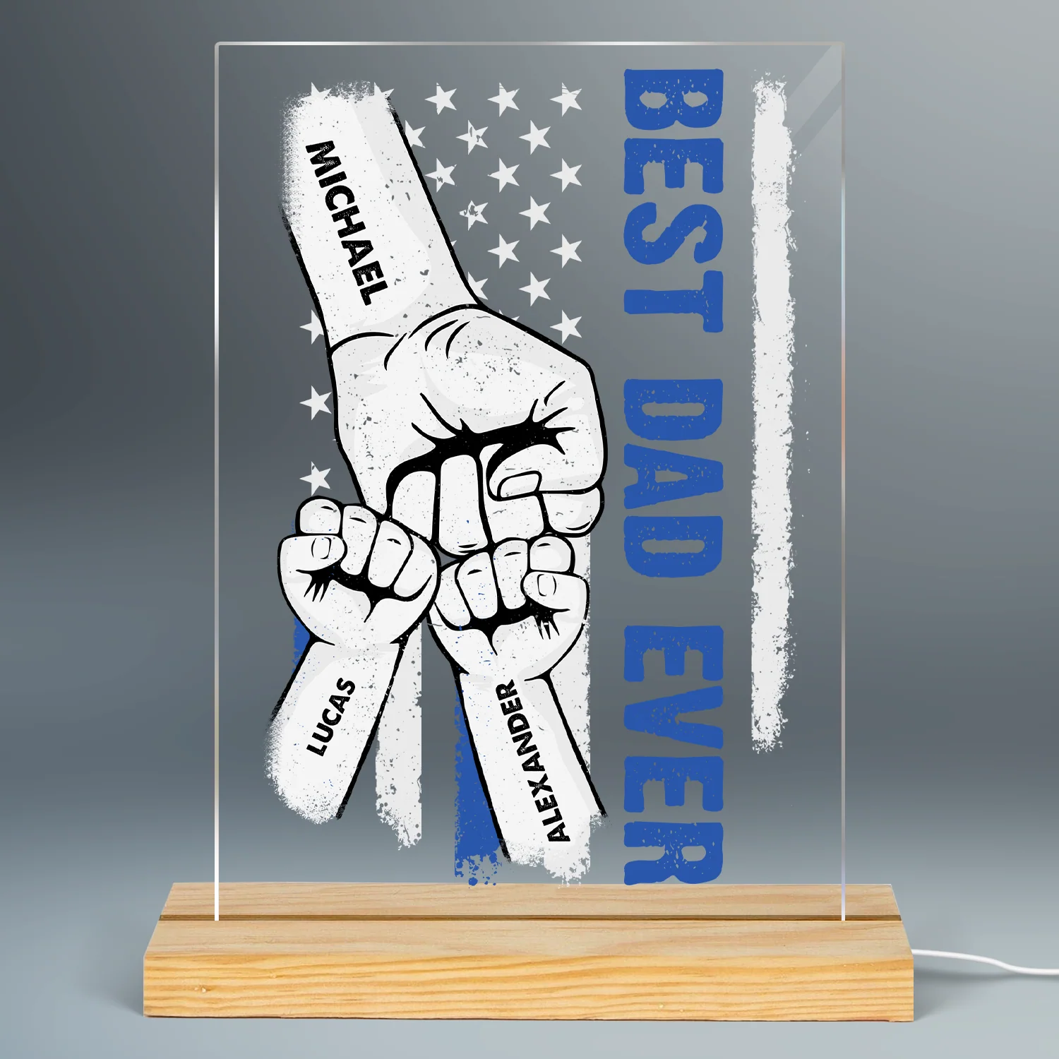 Best Dad Grandpa Ever Flag Father‘s Day Gift Personalized Rectangle Acrylic Plaque With LED Night Light - Image 2