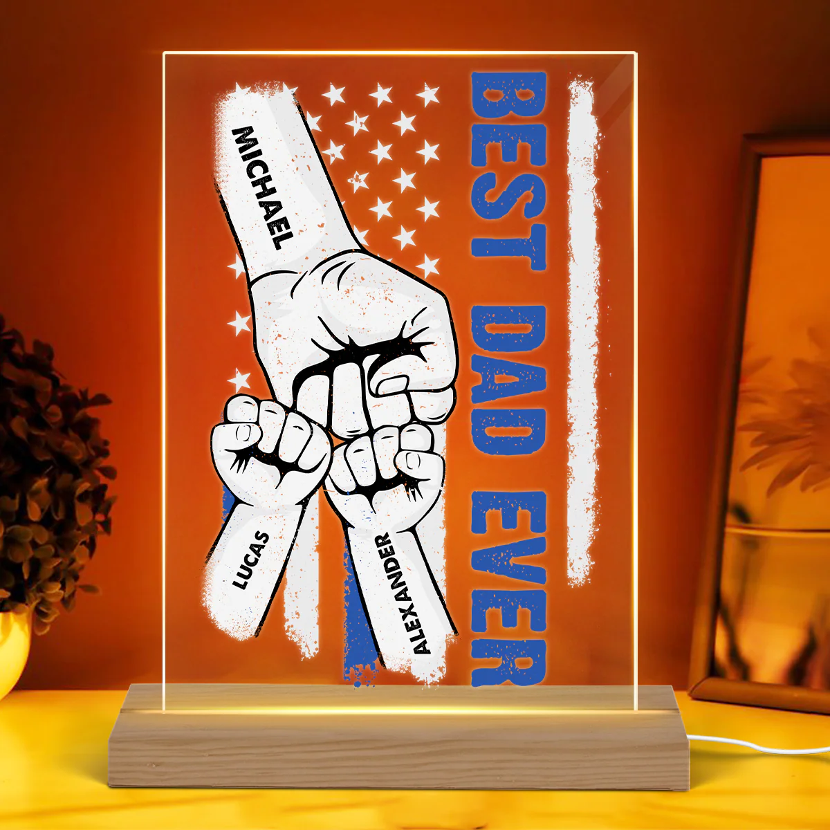 Best Dad Grandpa Ever Flag Father‘s Day Gift Personalized Rectangle Acrylic Plaque With LED Night Light - Image 3