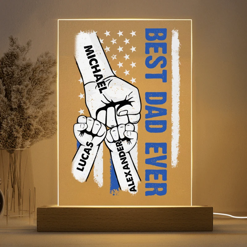 Best Dad Grandpa Ever Flag Father‘s Day Gift Personalized Rectangle Acrylic Plaque With LED Night Light - Image 4