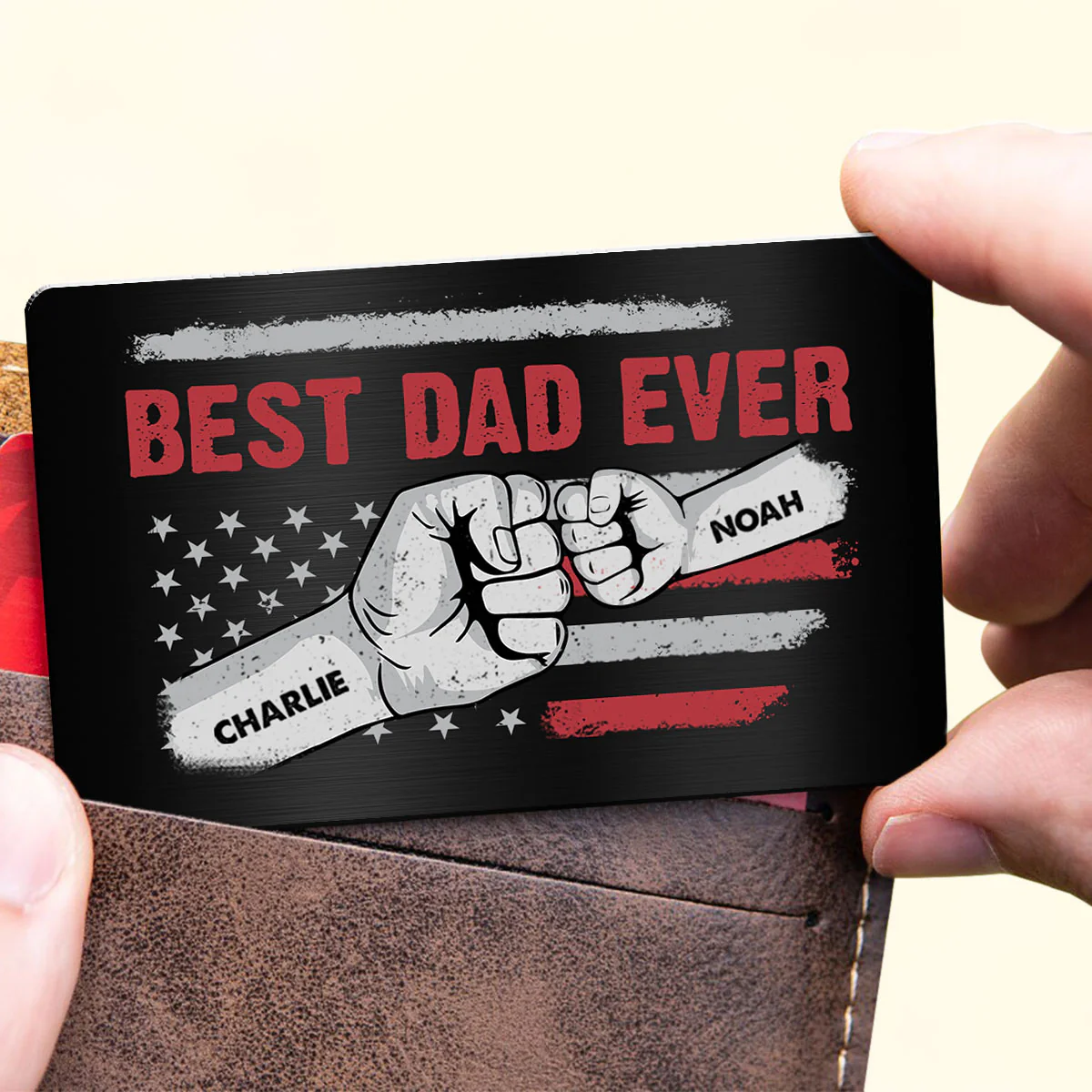Best Dad Grandpa Ever Flag Punch Hand Wallet Insert Personalized Metal Wallet Card