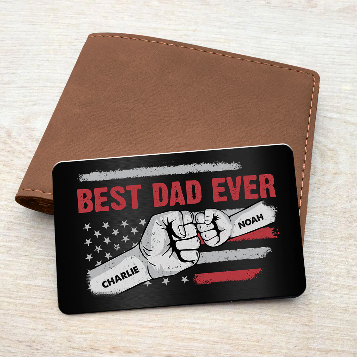 Best Dad Grandpa Ever Flag Punch Hand Wallet Insert Personalized Metal Wallet Card - Image 4