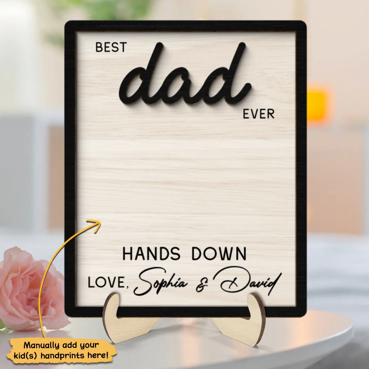Best Dad Grandpa Ever Hands Down Handprint Handmade Fathers Day Gift Personalized 2-Layer Wooden Plaque - Image 10