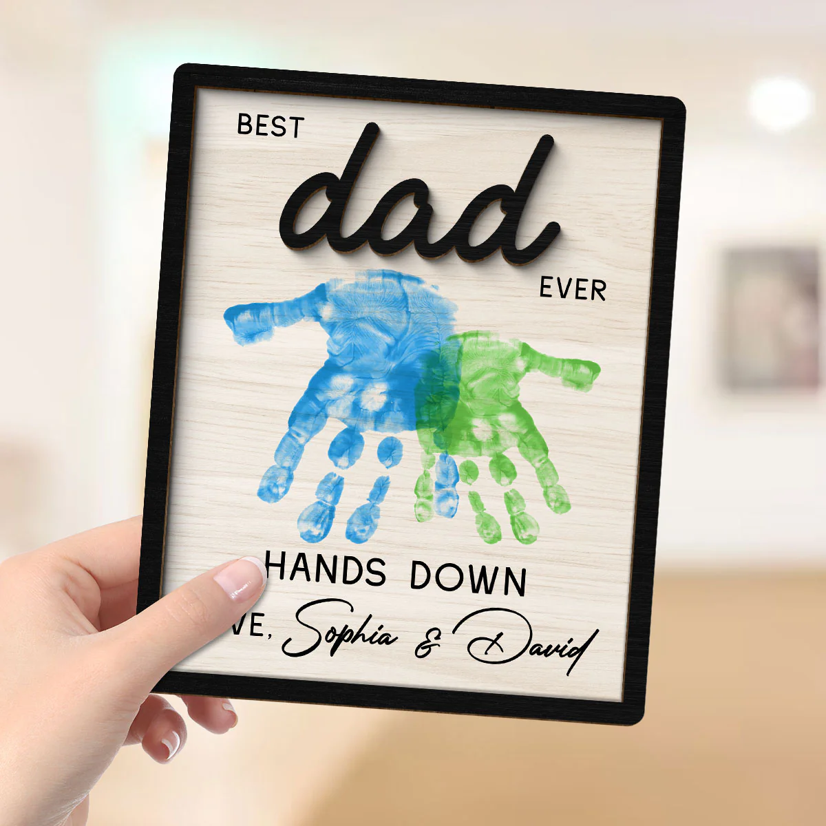 Best Dad Grandpa Ever Hands Down Handprint Handmade Fathers Day Gift Personalized 2-Layer Wooden Plaque - Image 4