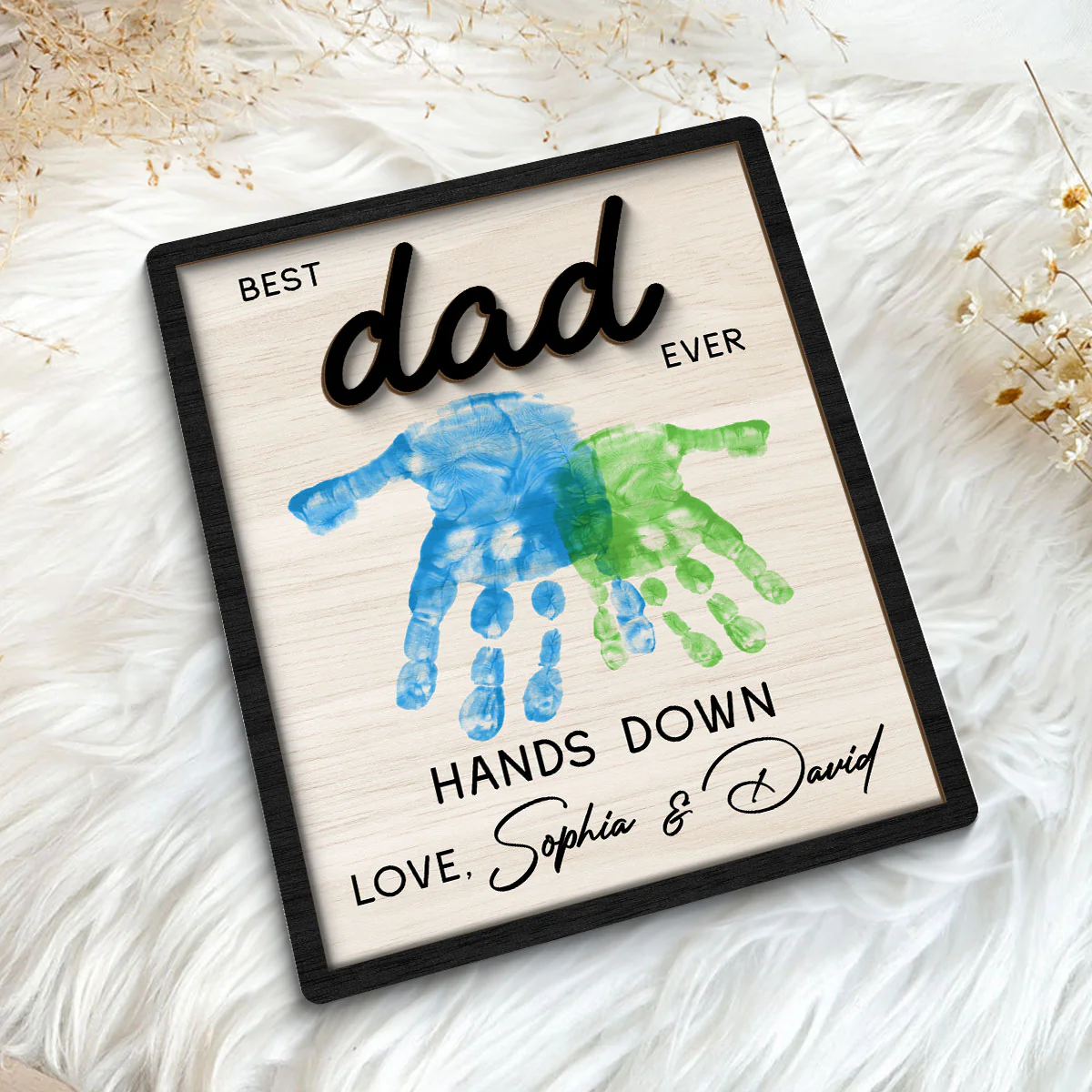 Best Dad Grandpa Ever Hands Down Handprint Handmade Fathers Day Gift Personalized 2-Layer Wooden Plaque - Image 5