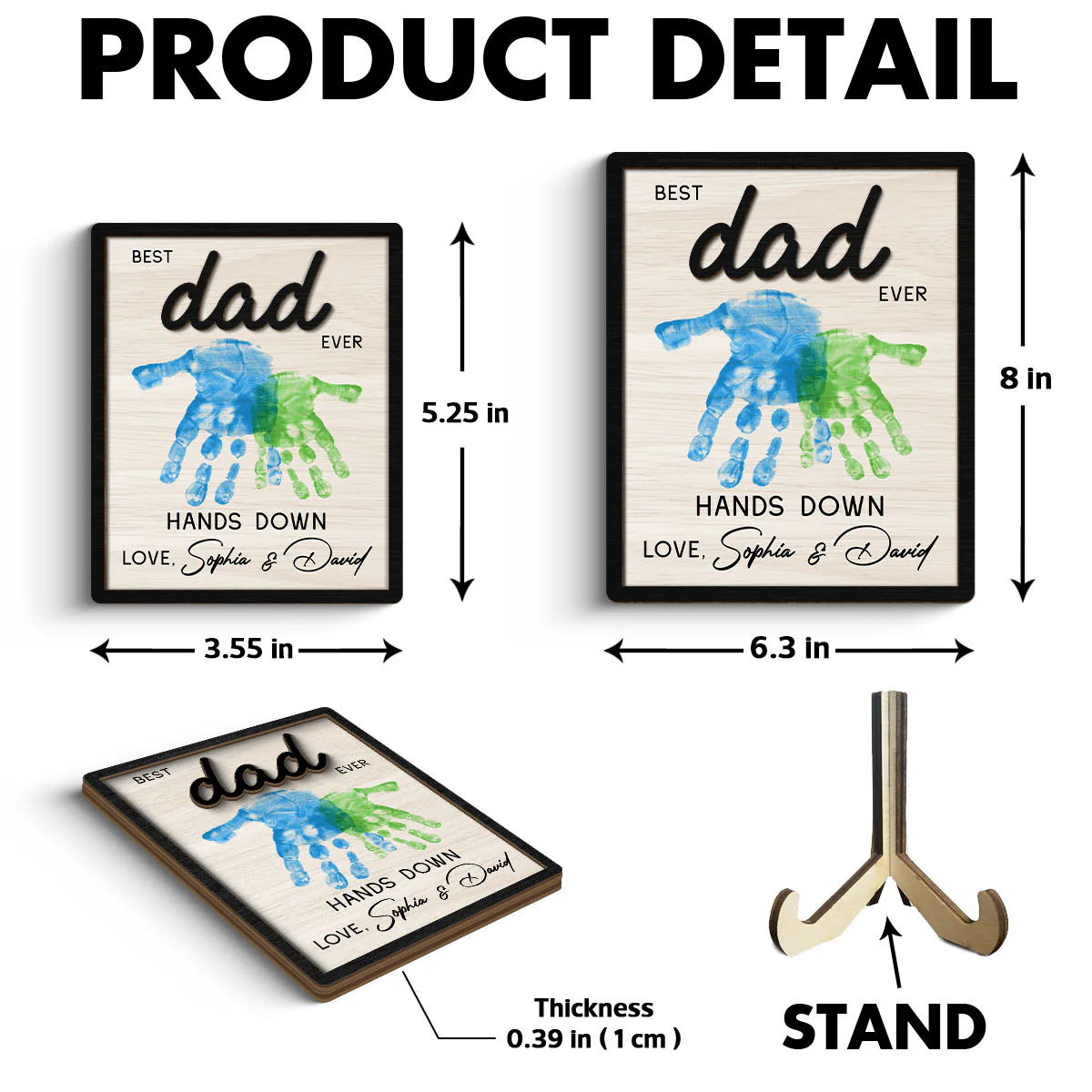 Best Dad Grandpa Ever Hands Down Handprint Handmade Fathers Day Gift Personalized 2-Layer Wooden Plaque - Image 6