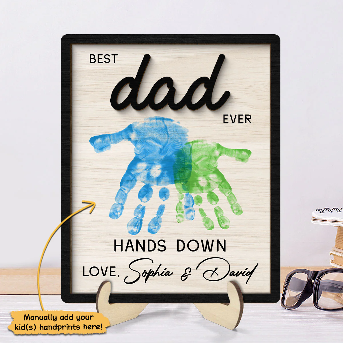 Best Dad Grandpa Ever Hands Down Handprint Handmade Fathers Day Gift Personalized 2-Layer Wooden Plaque - Image 8