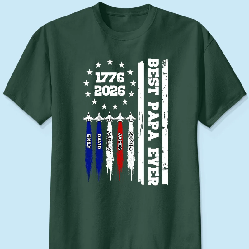 Best Dad Grandpa Ever Jets Smoke Custom Kid Name - Personalized Shirt - American 250th Anniversary Keepsake For Husband, Dad, Grandpa - Image 14