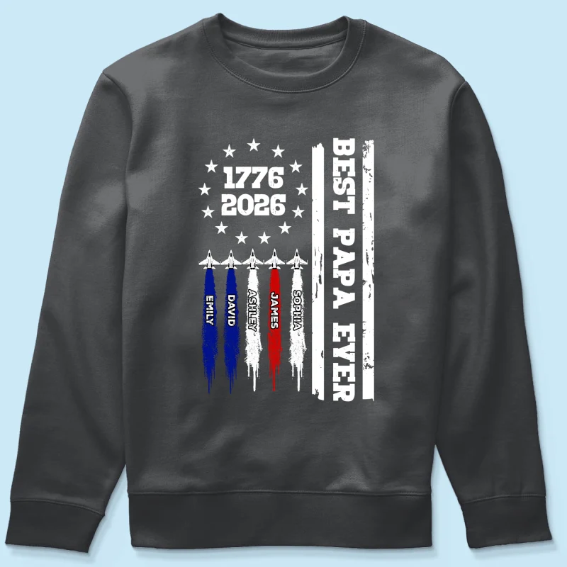 Best Dad Grandpa Ever Jets Smoke Custom Kid Name - Personalized Shirt - American 250th Anniversary Keepsake For Husband, Dad, Grandpa - Image 18