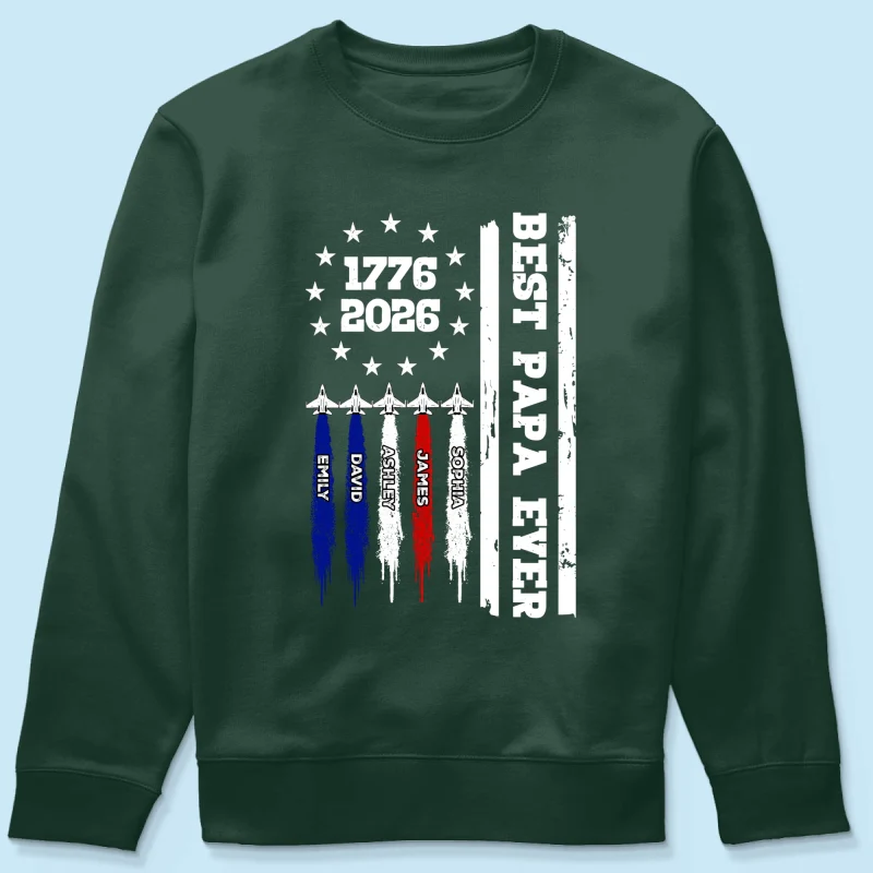 Best Dad Grandpa Ever Jets Smoke Custom Kid Name - Personalized Shirt - American 250th Anniversary Keepsake For Husband, Dad, Grandpa - Image 19