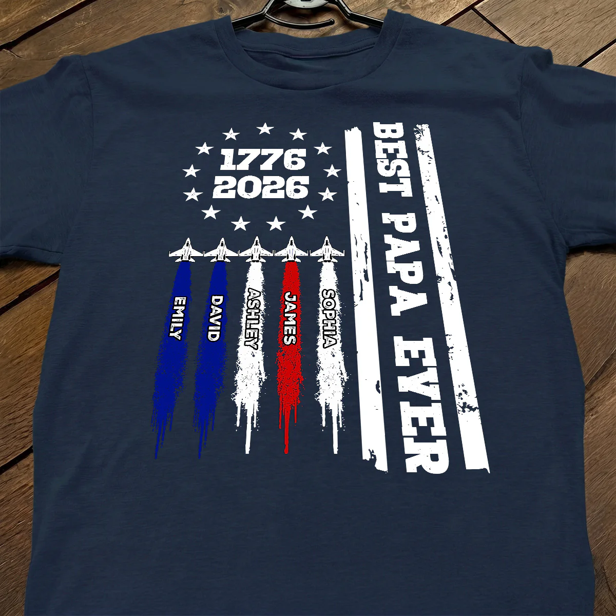 Best Dad Grandpa Ever Jets Smoke Custom Kid Name - Personalized Shirt - American 250th Anniversary Keepsake For Husband, Dad, Grandpa - Image 3