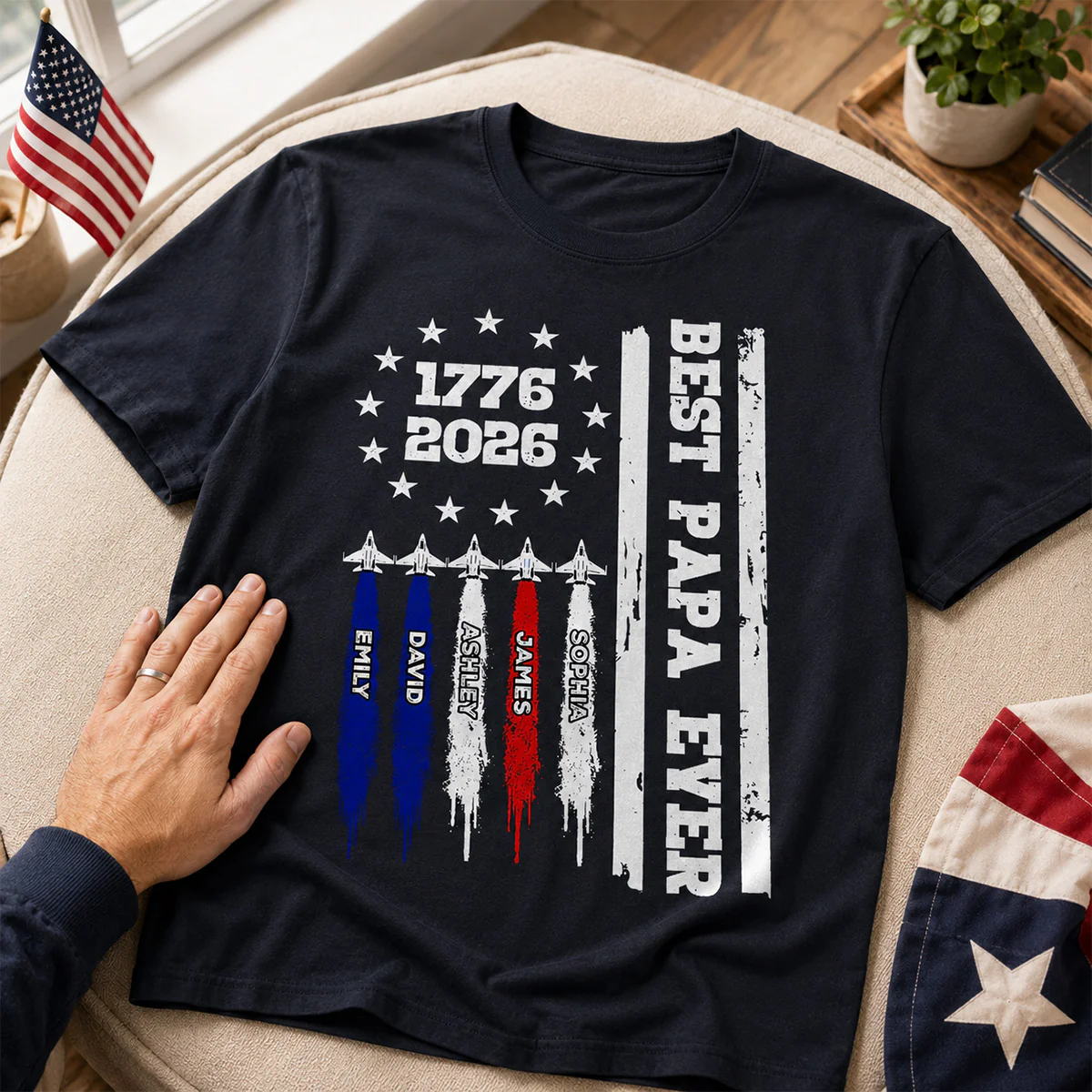Best Dad Grandpa Ever Jets Smoke Custom Kid Name - Personalized Shirt - American 250th Anniversary Keepsake For Husband, Dad, Grandpa - Image 4