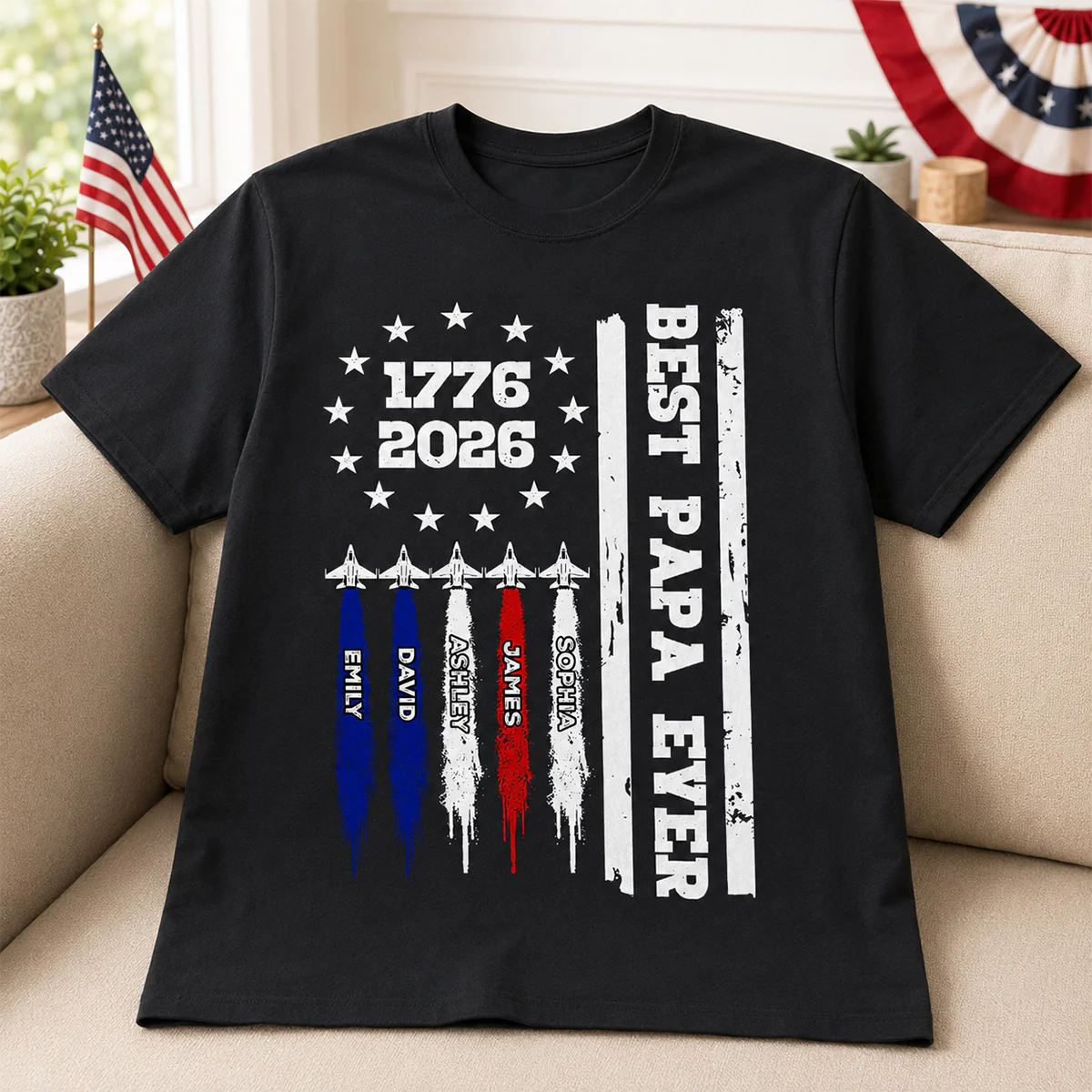 Best Dad Grandpa Ever Jets Smoke Custom Kid Name - Personalized Shirt - American 250th Anniversary Keepsake For Husband, Dad, Grandpa - Image 7