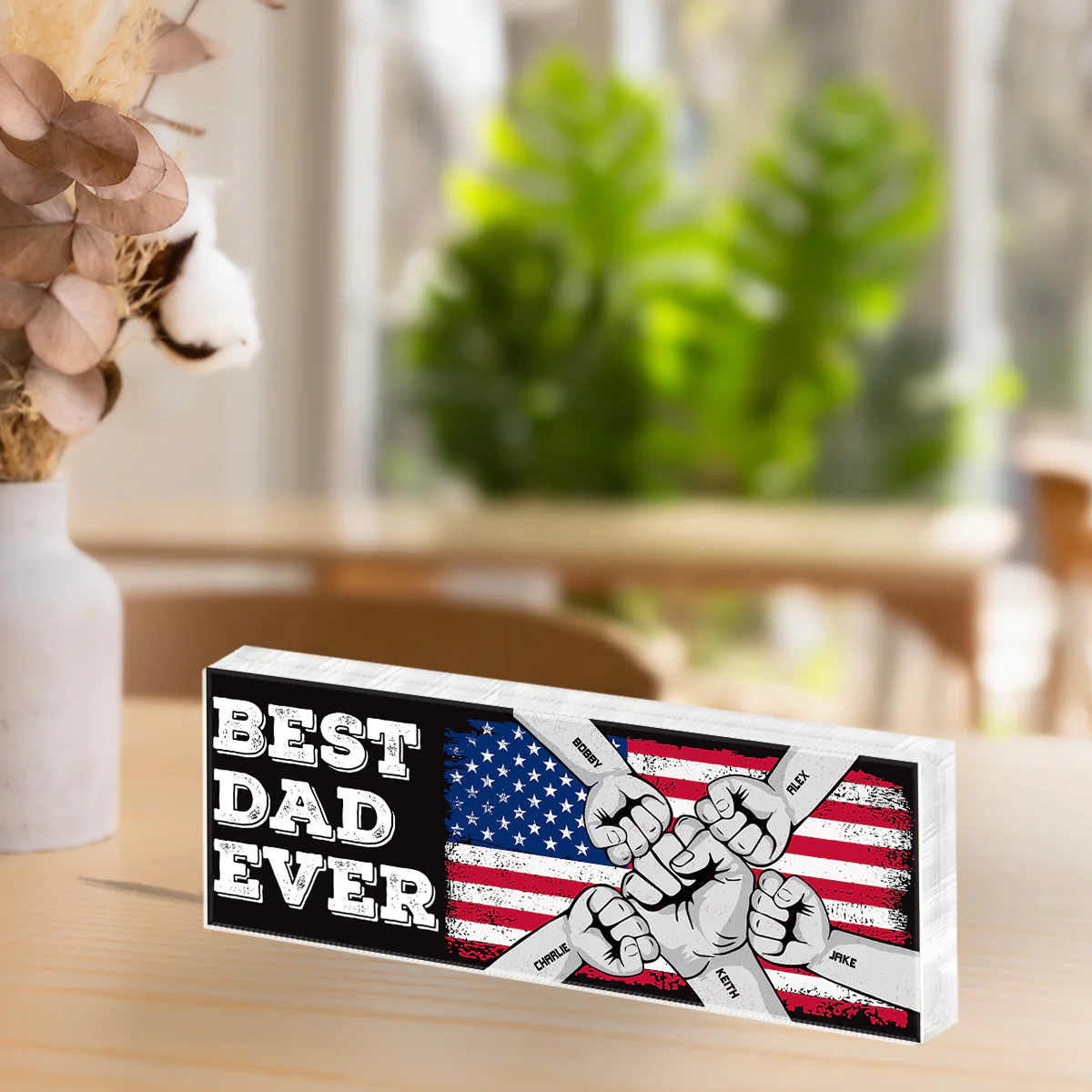 Best Dad Grandpa Ever Nation Flag Fist Bump Personalized Acrylic Block Plaque - Image 5