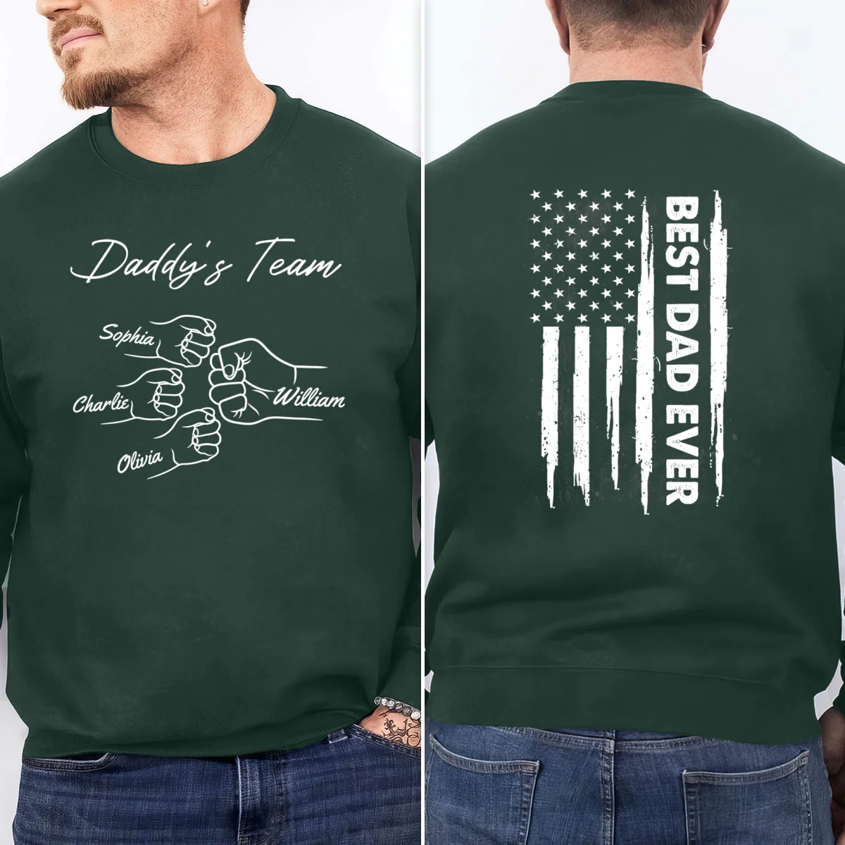 Best Dad Grandpa Ever Nation Flag Fist Bumps Personalized Double Sided Sweatshirt - Image 5